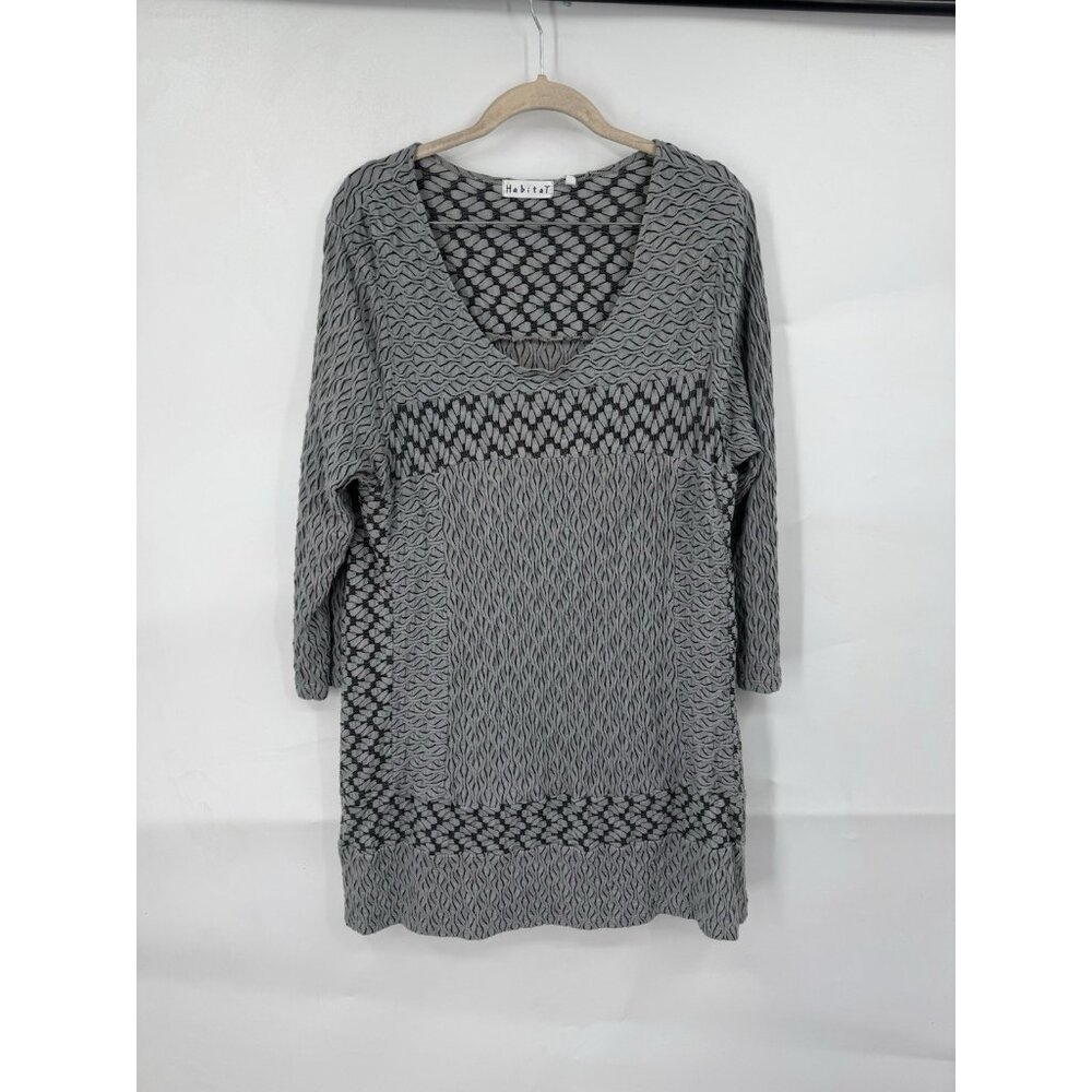 Habitat Crinkle Lagenlook Tunic Dress Women Large Grey Minimalist Art‎ To Wear